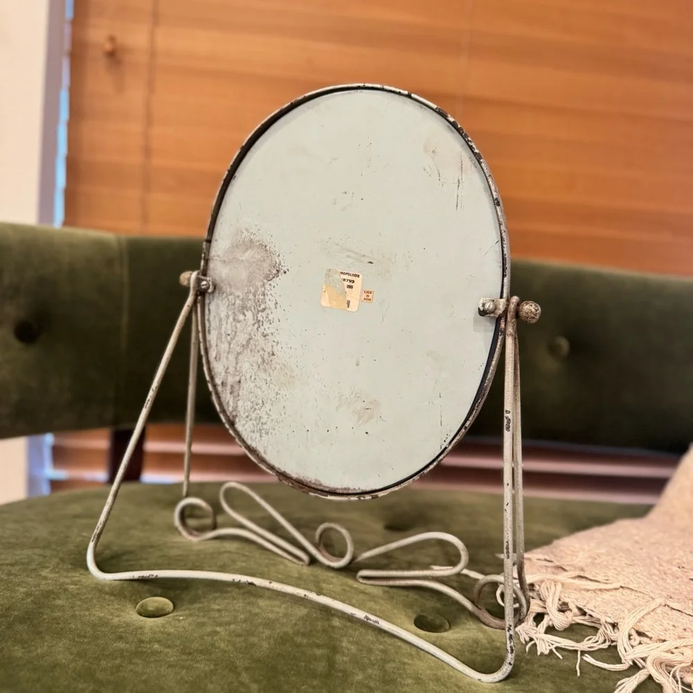 Anthropologie Vintage-Style Oval Mirror in Cream and Green